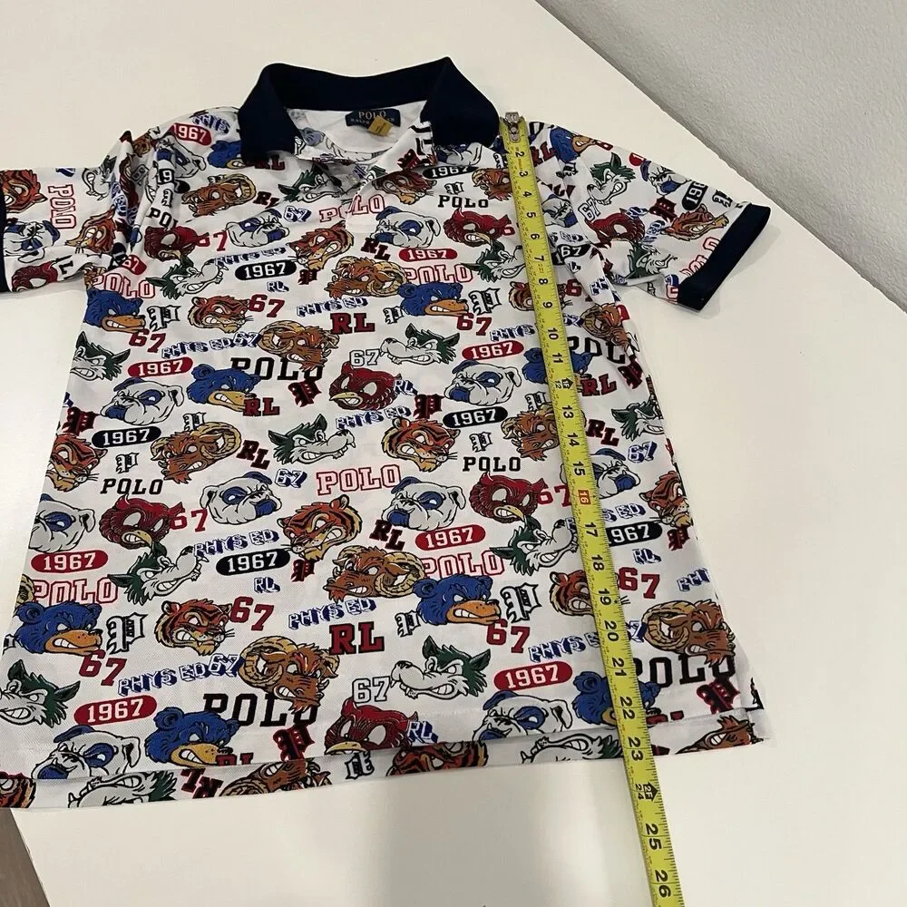 Polo Ralph Lauren Boys White Mascot Multi Graphic Print Short Sleeve Polo Shirt